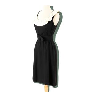 Vtg Black Sleeveless Belted Ruffle Collar Sheath Dress Audrey Hepburn LBD XS/S
